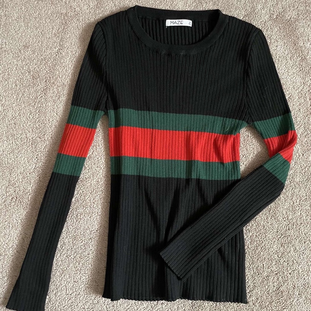 Maze Black, Green, And Red Sweater